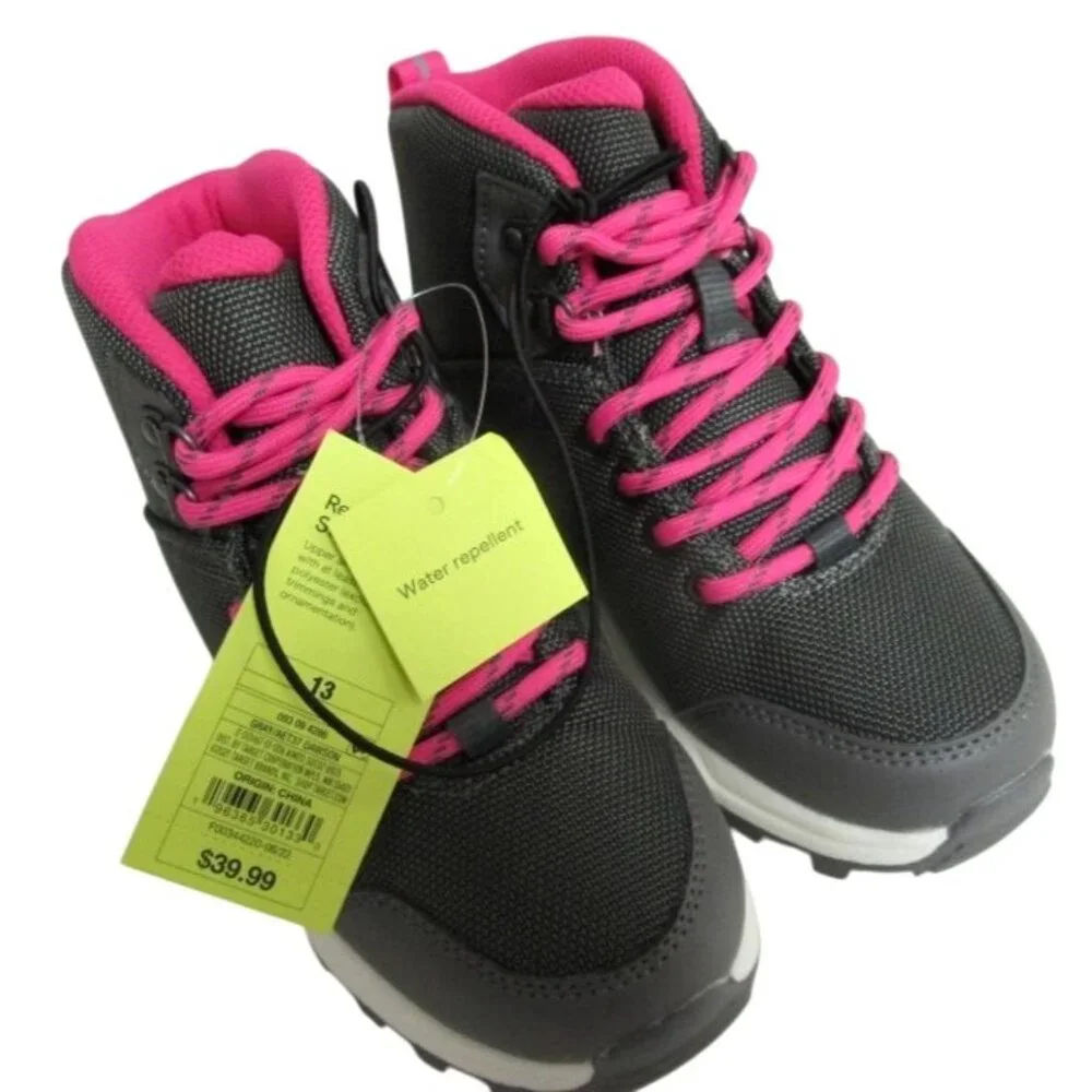 NWT All In Motion‎ Kids Water Repellent Hiking Boots Size 13 Black & Pink
